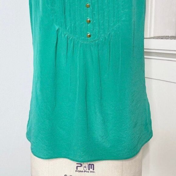 Banana Republic Silk Pleated Tank Top Green Blouse 6 Small - Picture 4 of 9